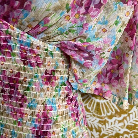 NWT ByTiMo Floral Smocked Ruffle Chiffon Mini Dress in Summer Flowers size S - Picture 9 of 13